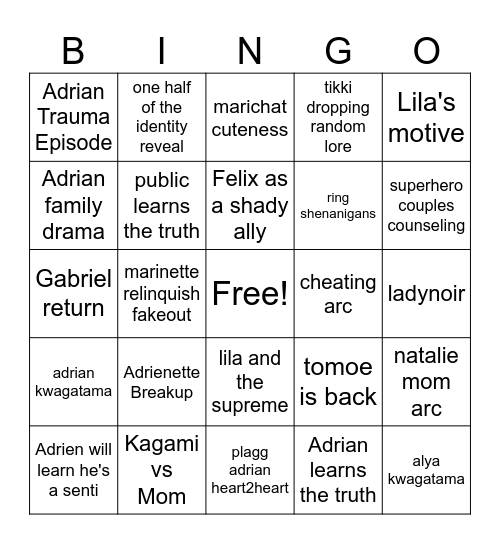 Miraculous Season 6 Bingo Card