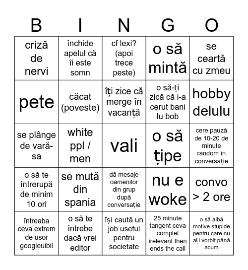 OANA CONVO BINGO Card