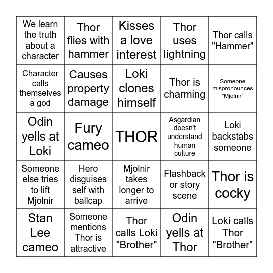 THOR: DARK WORLD Bingo Card