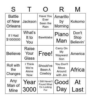 Music Bingo Card