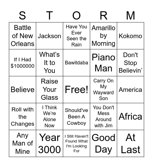 Music Bingo Card