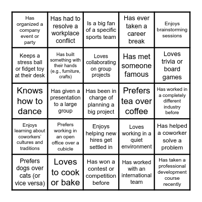 Getting to Know You! Bingo Card