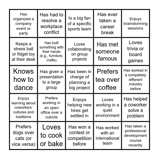 Getting to Know You! Bingo Card