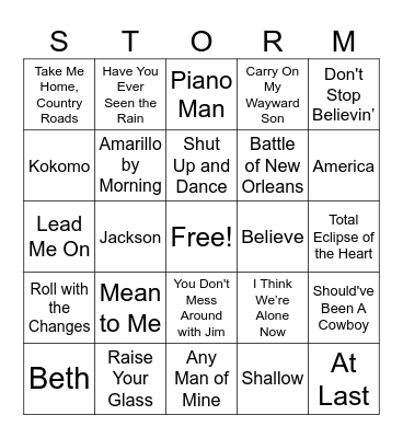 Music Bingo Card