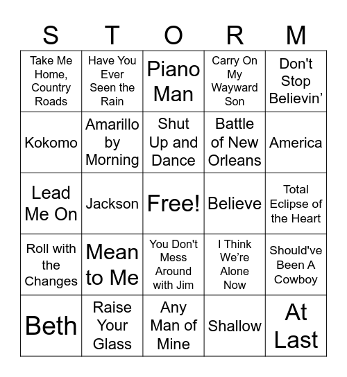 Music Bingo Card