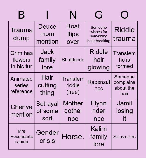 Rapunzel event Bingo Card