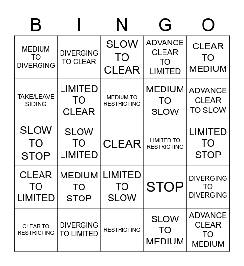 Signal Indication Bingo Card
