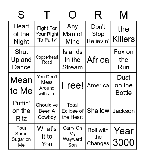 Music Bingo Card