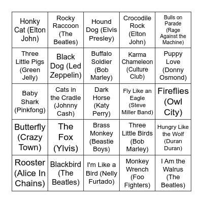 ANIMALS Bingo Card