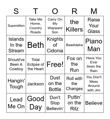 Music Bingo Card