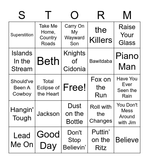 Music Bingo Card