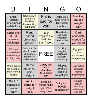 Myth-Buster Bingo Card