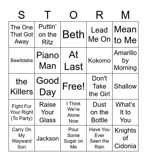 Music Bingo Card