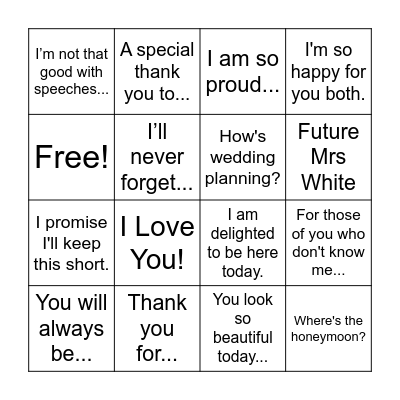 Bachelorette Bingo Card