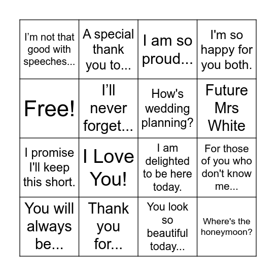 Bachelorette Bingo Card