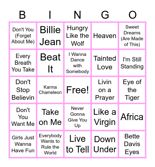 MUSIC BINGO at the Ann Arbor Eagles! Bingo Card