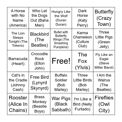 ANIMALS Bingo Card