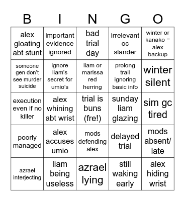 MM trial bingo Card