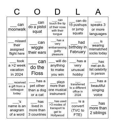 COD People Bingo Card