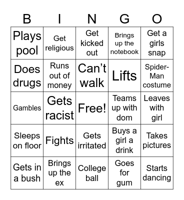 Daltons night out Bingo Card