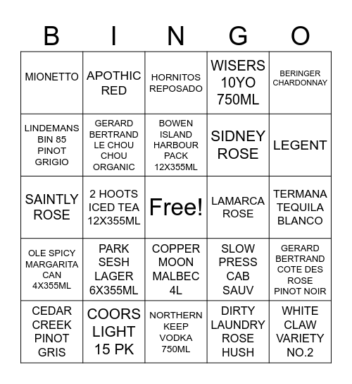 FEBRUARY CONTEST Bingo Card