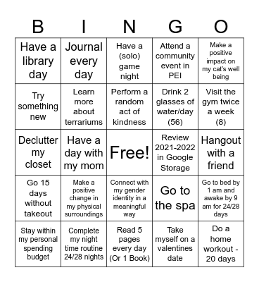 Jocelyn's Bingo Card Bingo Card