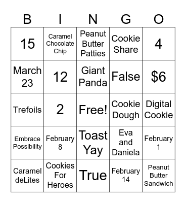 Cookie Sales 2025 Bingo Card