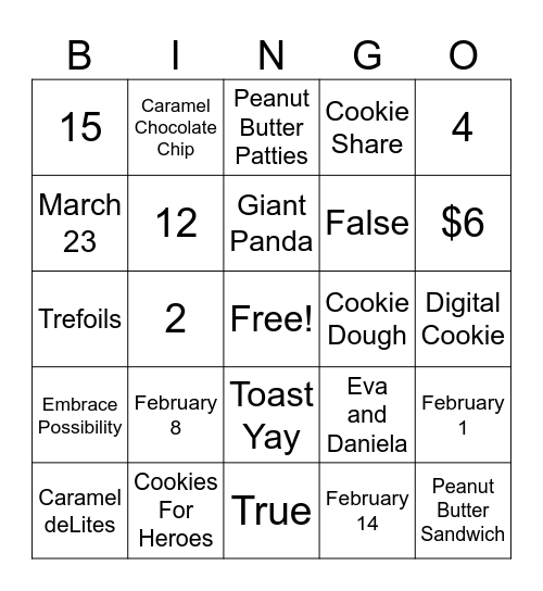 Cookie Sales 2025 Bingo Card