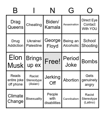 Comedy Night Bingo Card