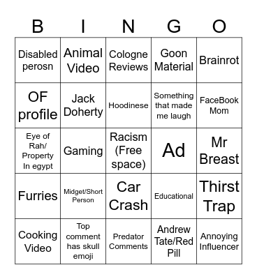 Instagram reels bingo Card