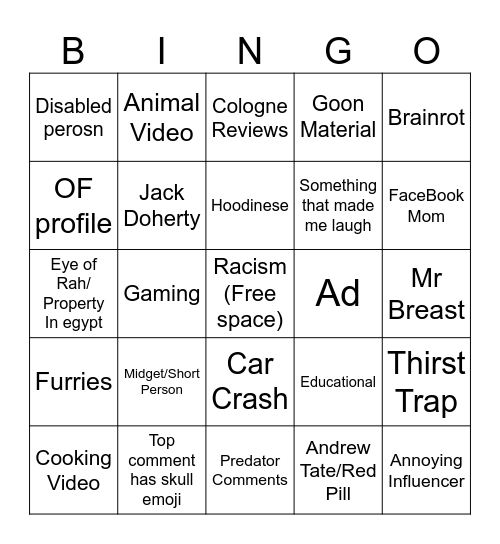 Instagram reels bingo Card