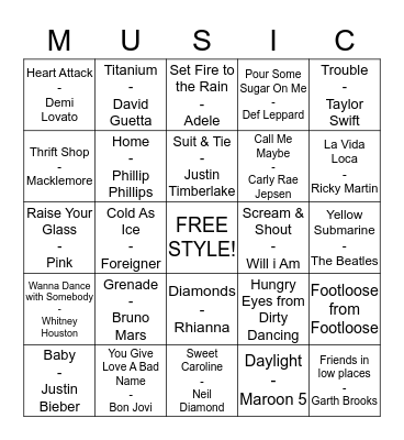 Name That Tune BINGO! Bingo Card