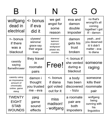 pjeg among us Bingo Card