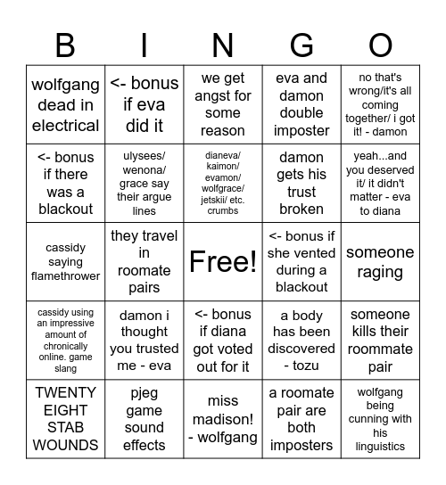 pjeg among us Bingo Card