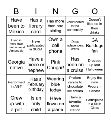 Pink Cougars BINGO Card