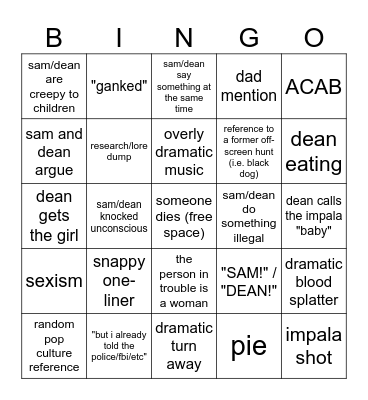 Supernatural Bingo Card