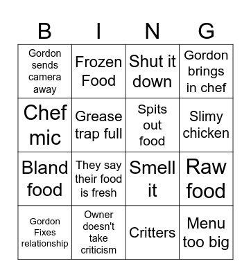 Kitchen nightmares Bingo Card