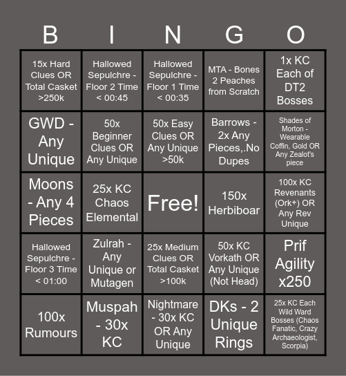 Low-Tier Ballzaggs Bingo Card