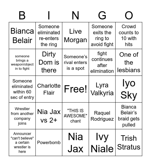 Women's Royal Rumble Bingo Card
