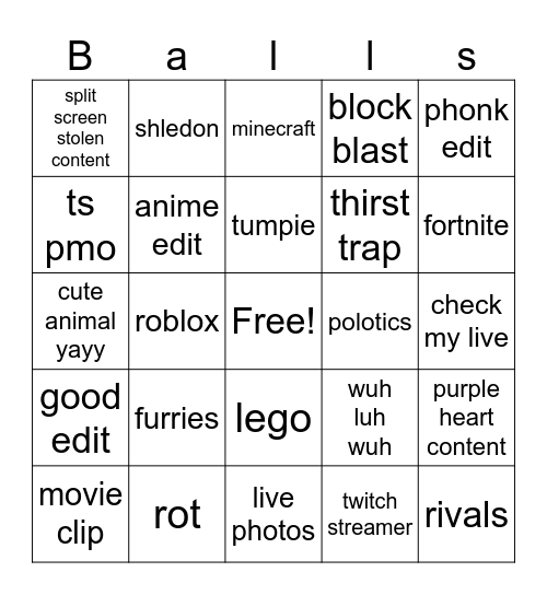 tiktok bingo Card