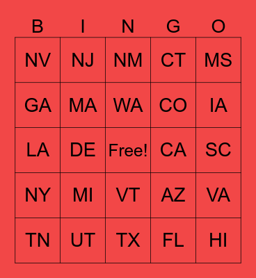 Love. Protect. Amaze. State Bingo! Bingo Card