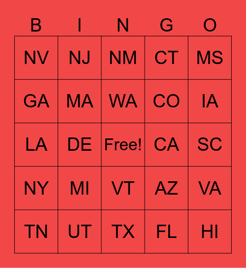 Love. Protect. Amaze. State Bingo! Bingo Card