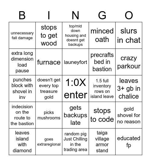 jojoe rsg bingo Card