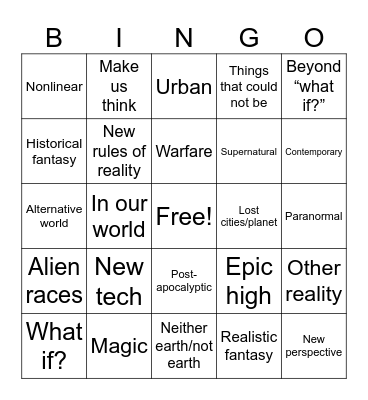 English Bingo Card