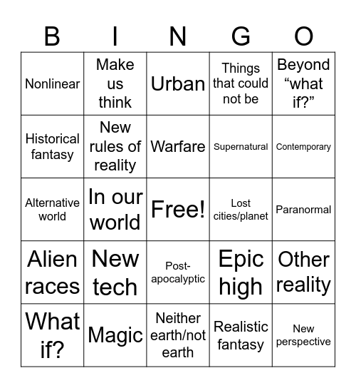 English Bingo Card