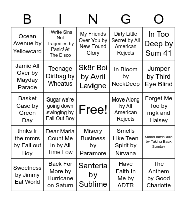 Punk/ Alternative Music Bingo Card