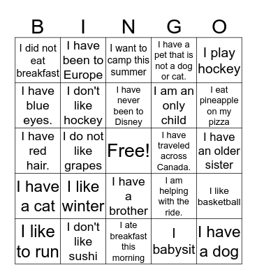 Untitled Bingo Card