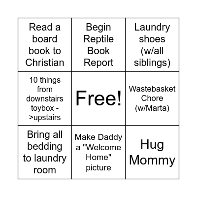Adam Bingo Card