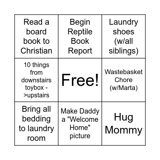 Adam Bingo Card
