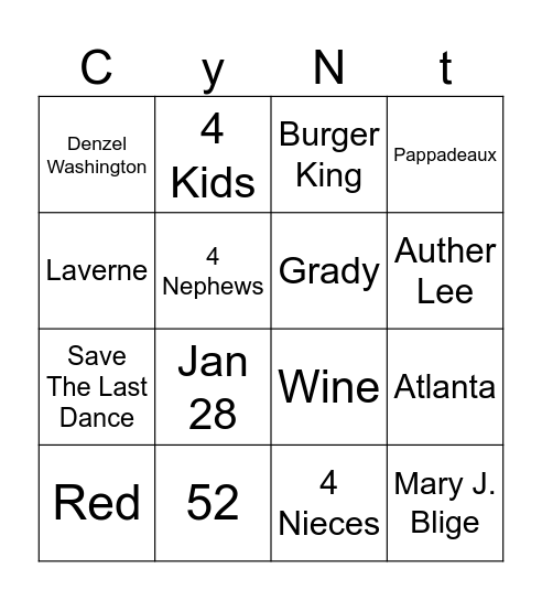4 Cynts Bingo Card